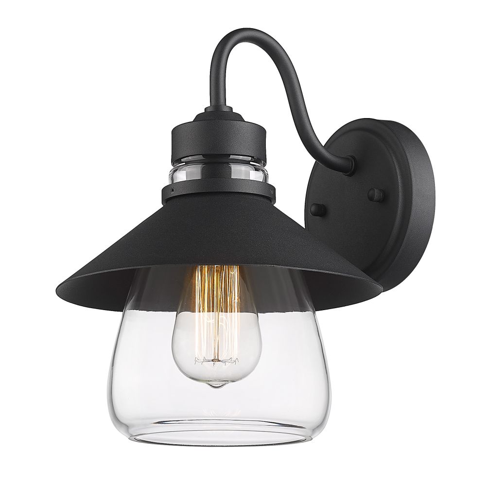 Golden Lighting 1099-OWS NB-CLR Demi 1 Light Wall Sconce - Outdoor in Natural Black with Clear Glass Shade
